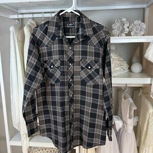 Roper Men's black brown plaid western masculine rugged country shirt #4419